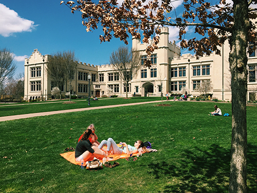 Students sun bathing on Kauke lawn