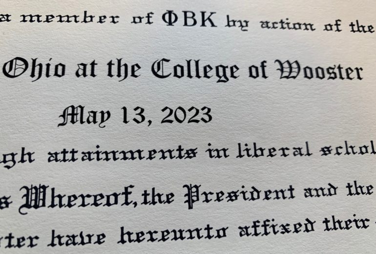 a closeup photograph of a paper PBK certificate with May 13, 2023