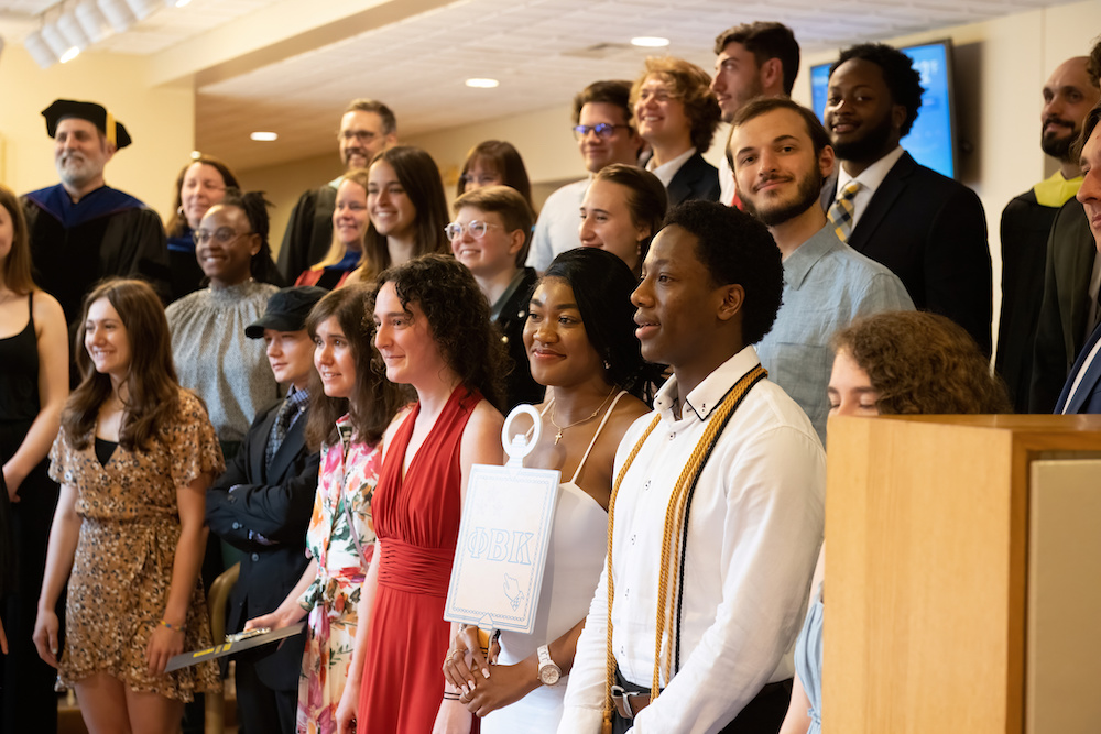 a closeup of the 2023 PBK Inductees with Faculty and Staff standing in Scheide Music Center