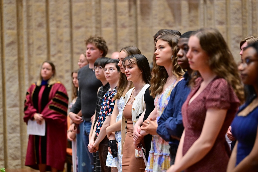 2025 PBK inductees stand in Gault Recital Hall