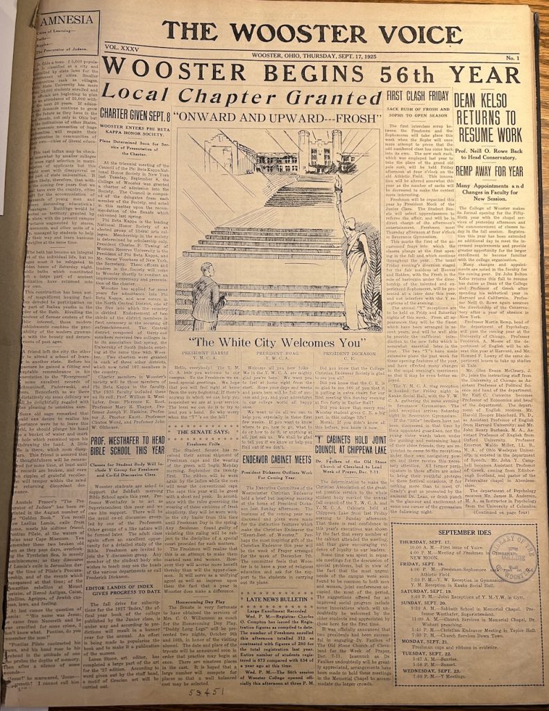 The September 17, 1925 edition of The Wooster Voice