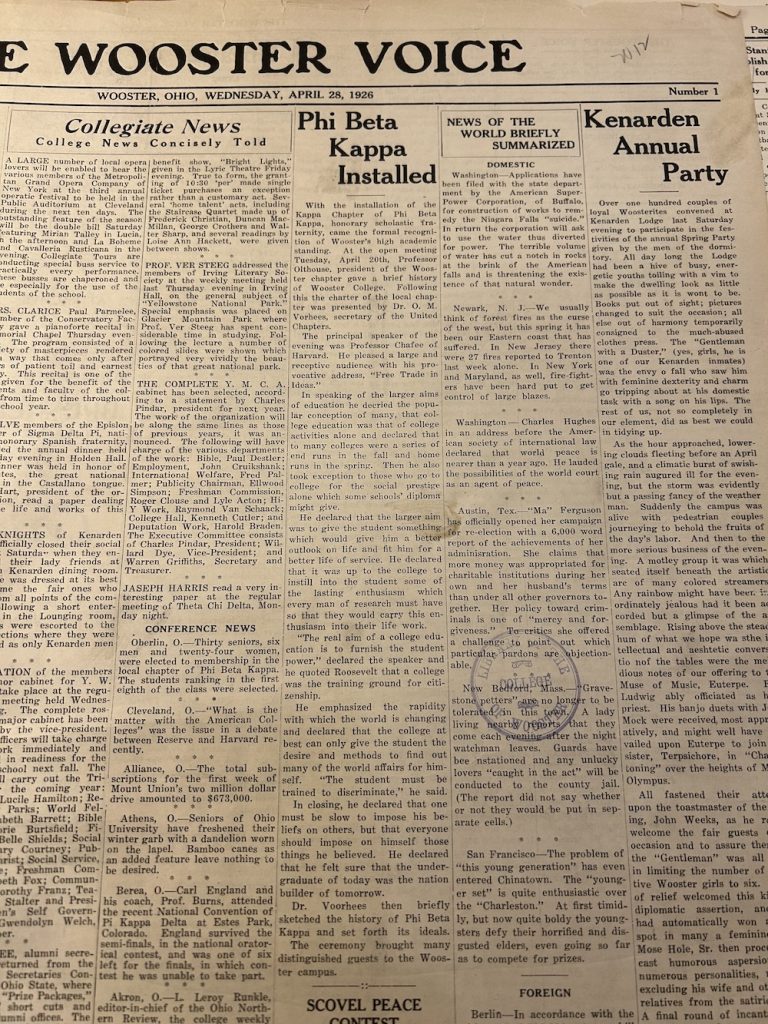 The April 28, 1926 edition of The Wooster Voice
