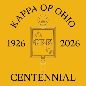 yellow square with Phi Beta Kappa key and Kappa of Ohio Centennial 1926-2026