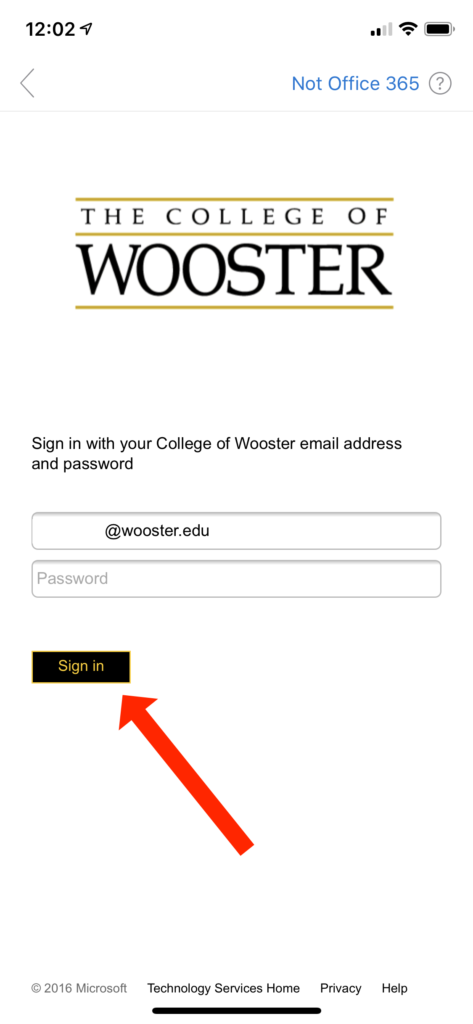 Login screen for the College of Wooster