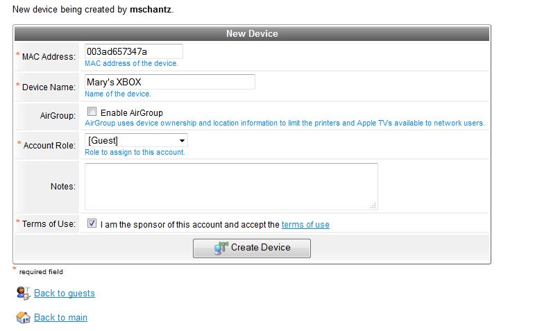 Clearpass New Device Addition Page