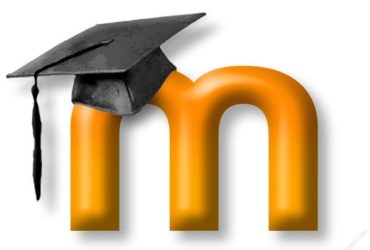 Moodle logo with a orange m and black graduation cap
