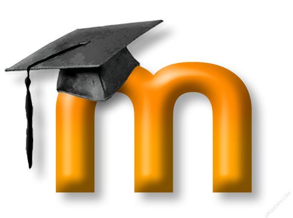 Moodle logo with a orange m and black graduation cap
