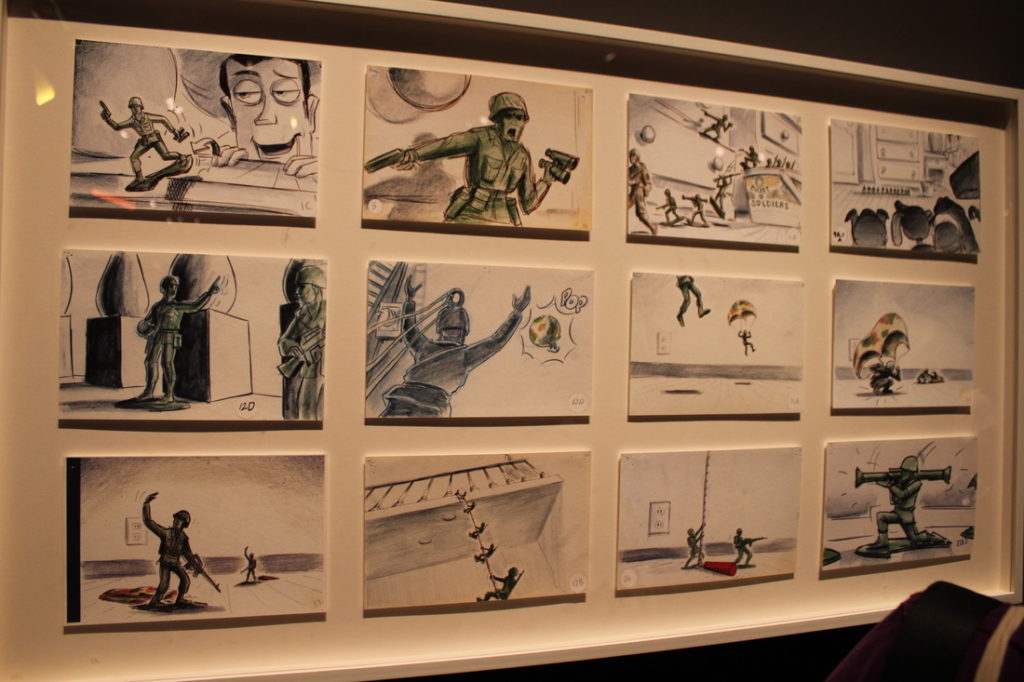 drawings of a storyboard for the film Toy Story