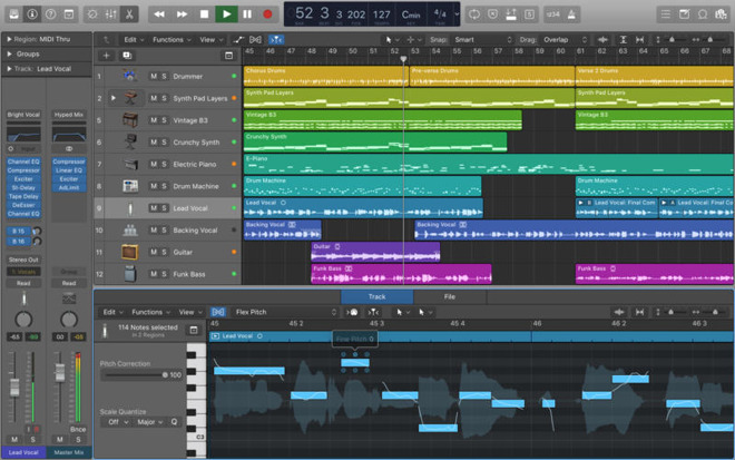 Garage band's software interface.