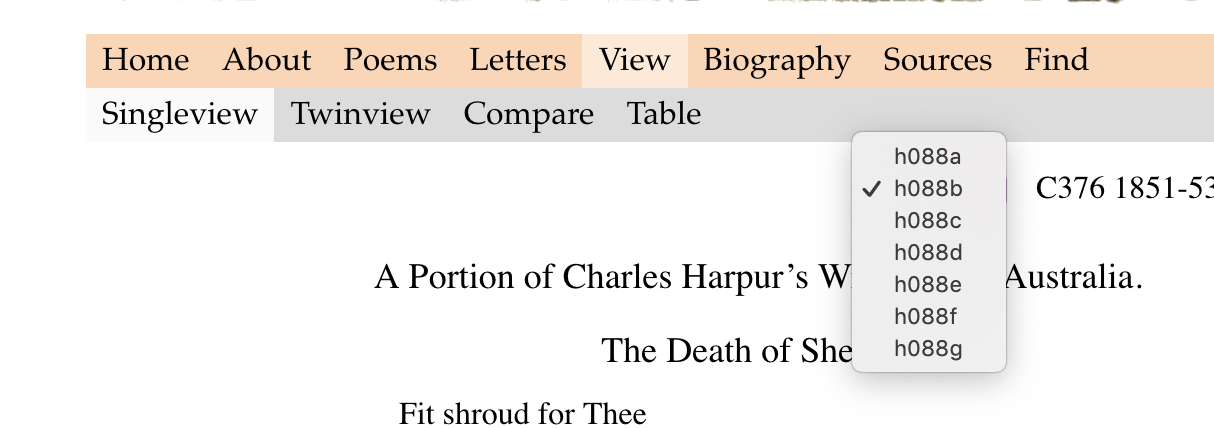 Website with multiple options to view Harpur's work
