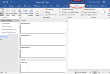 Image of the insert page number screen in Word