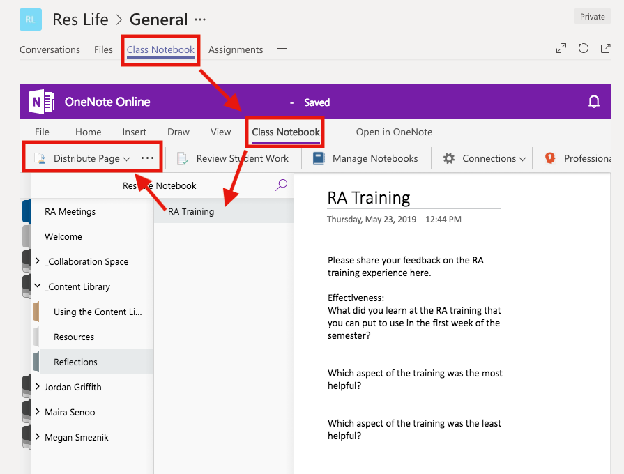 Teams OneNote Tab Homepage