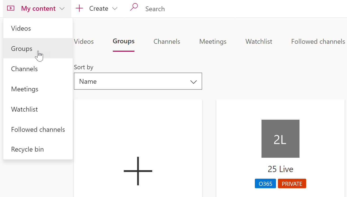 Screenshot showing Stream menu highlighting finding Groups