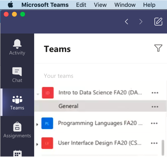 screenshot of Teams interface