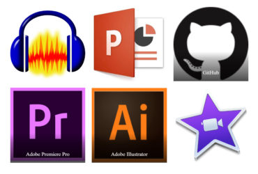 Icons for Audacity, PowerPoint, Illustrator, Premiere, and iMovie