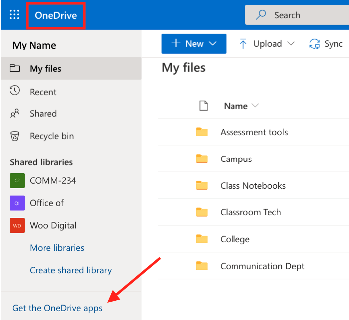 screenshot of download apps from OneDrive online