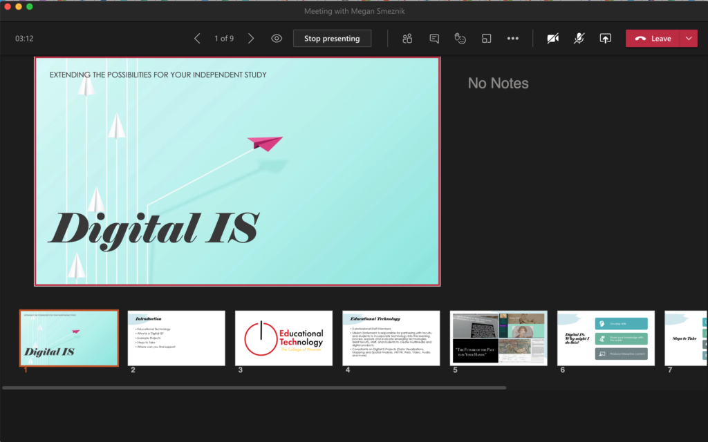 Presenter view in Teams with an example PowerPoint.