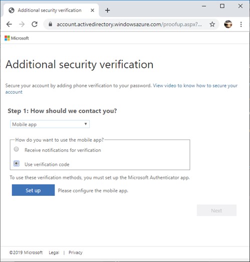 Screenshot of additional security verification