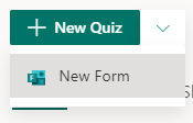 This image shows the extended menu once the drop-down arrow is selected next to the New Quiz button.