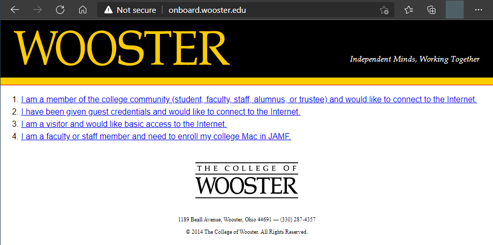 onboard.wooster.edu page will provide 4 choices, select the first one.