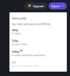 export options within clipchamp