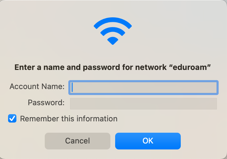 eduroam Login Prompt