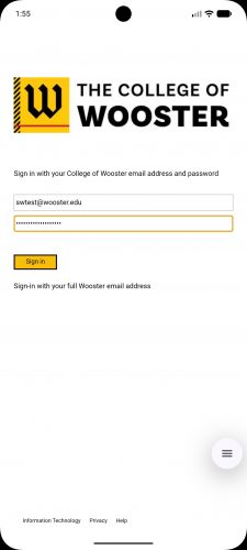 College of Wooster landing page prompting for password