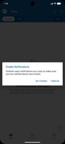 Outlook has the prompt to enable notifications