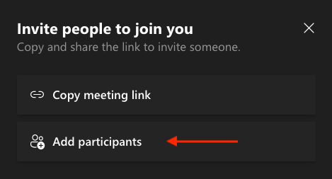 window to Add participants to invite to your meeting