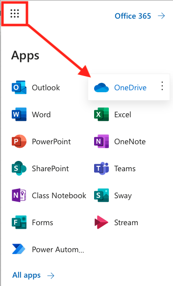 OneDrive web-arrow