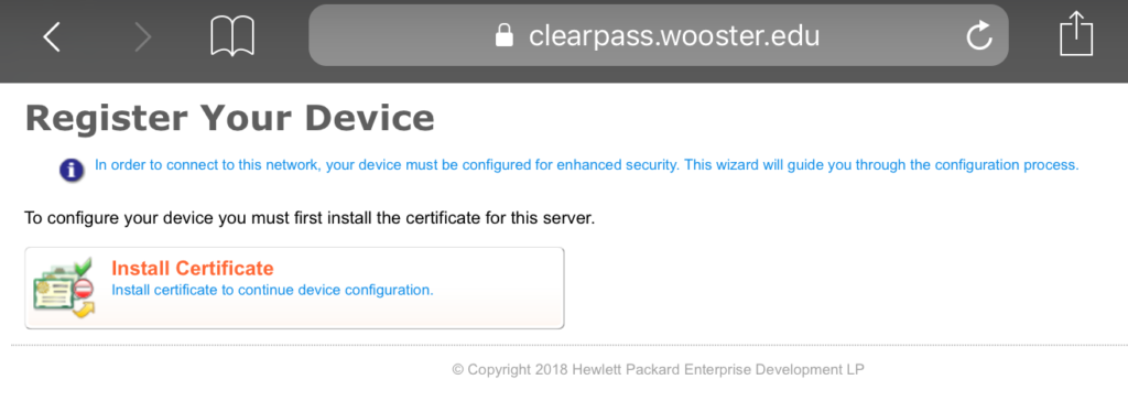 ClearPass page with Register Your Device