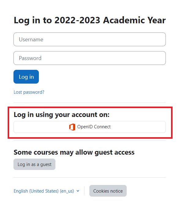 Moodle Login Page OpenID Connect