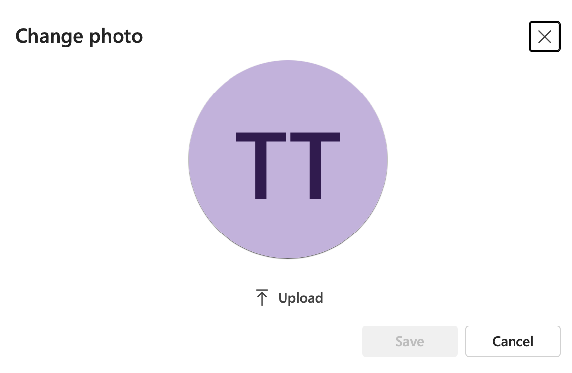 The Change photo dialog with Upload picture at bottom center.