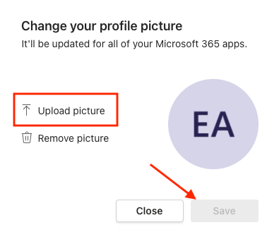 Teams profile upload picture