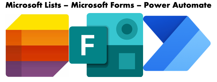 logos of Microsoft Lists, Microsoft Forms, Power Automate