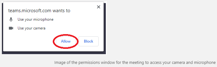 Allow teams to access your microphone and camera