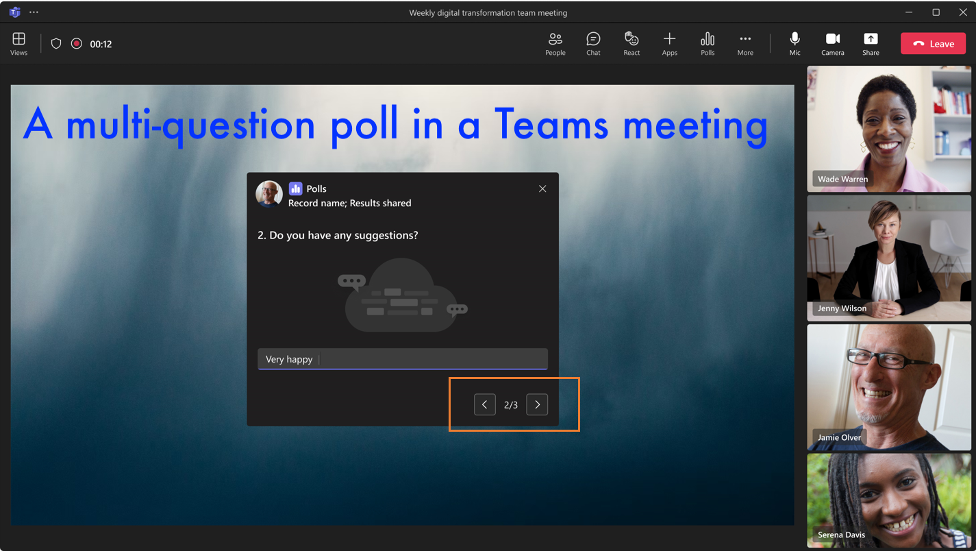 screenshot of a Teams meeting with a multi-question poll