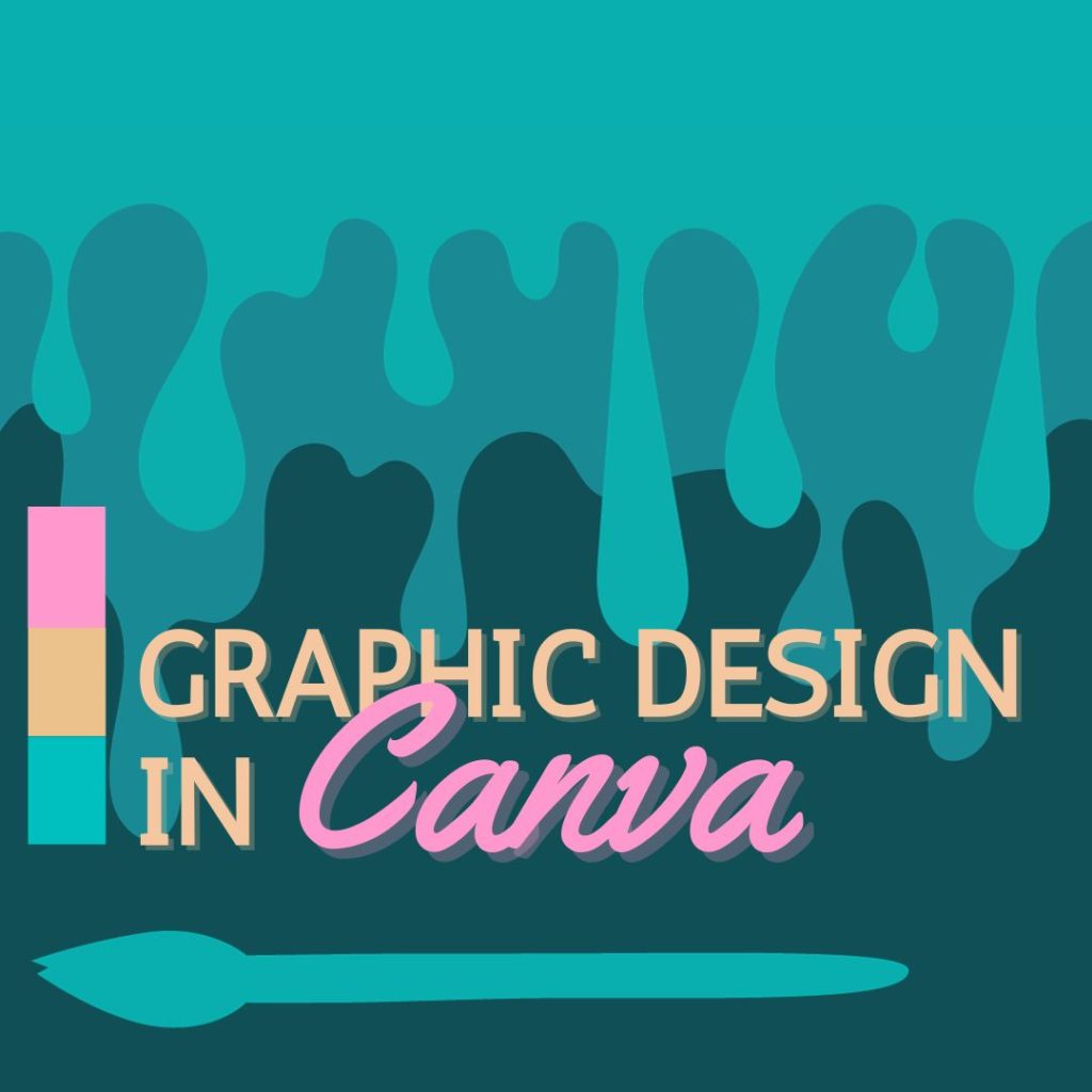 image of teal paint drips with the words "Graphic Design in Canva"