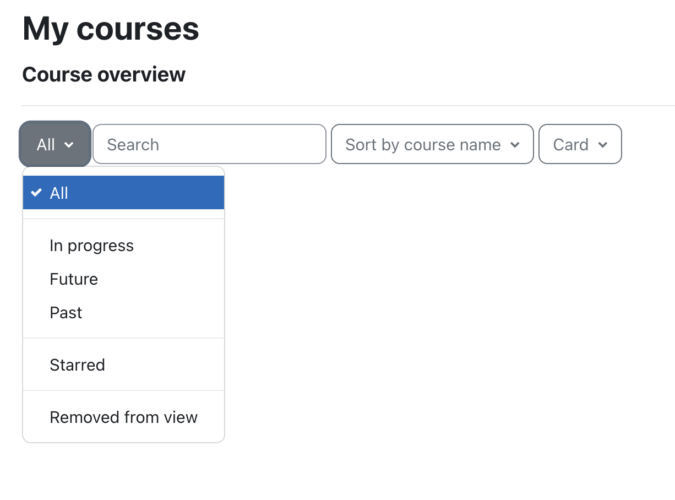 screenshot of My courses with filter displaying All courses