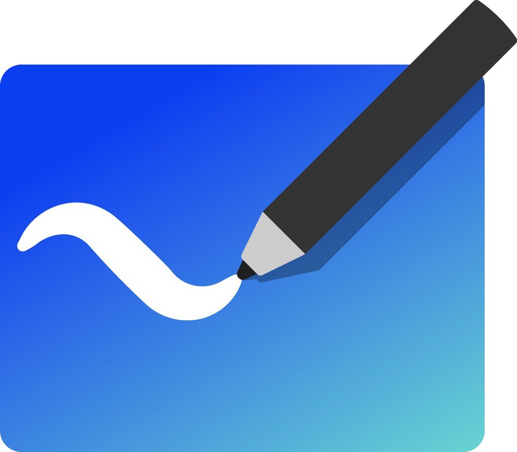 Microsoft Whiteboard logo with bluebackground and a black marker writing white ink