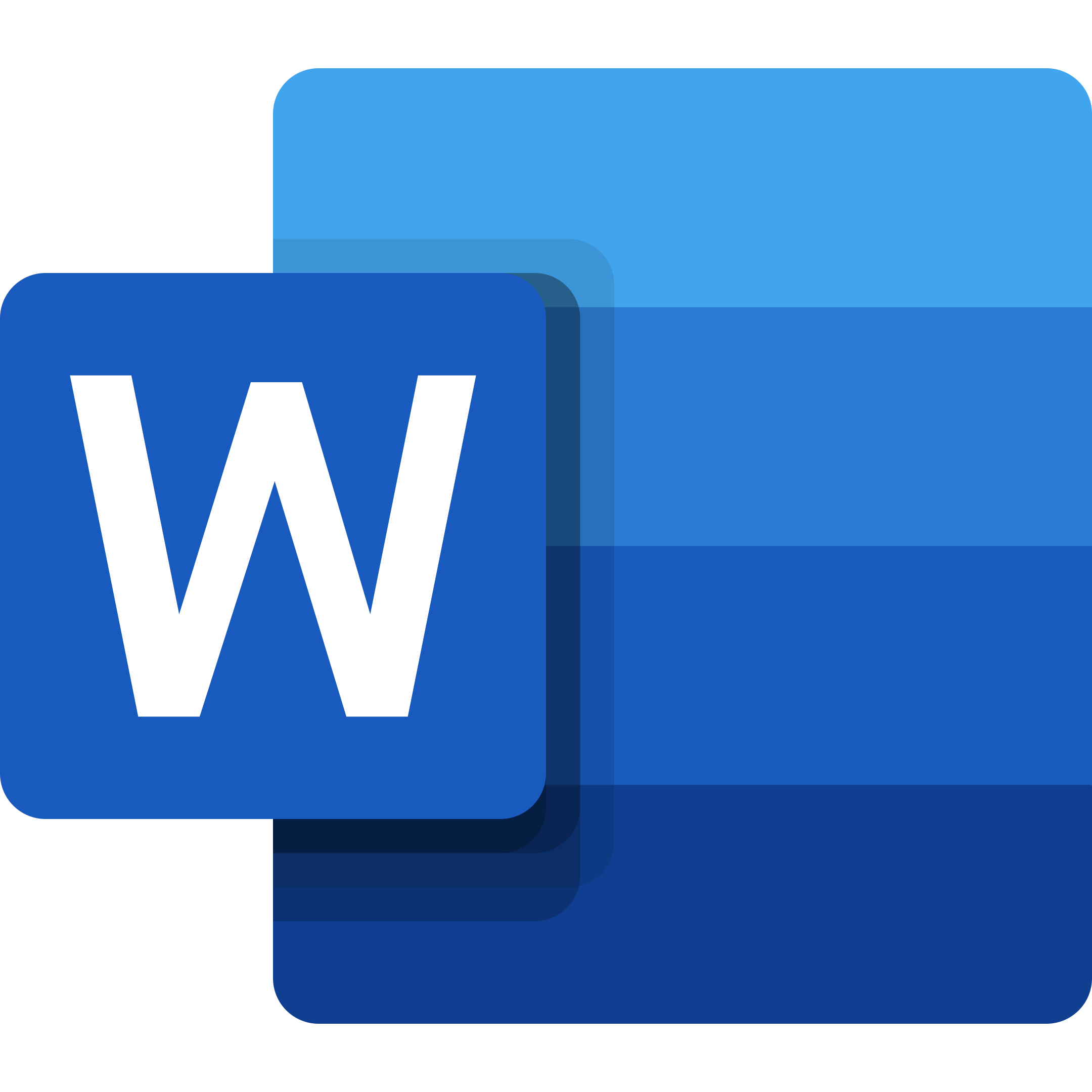 Microsoft Word logo. A blue rectangle with a white W