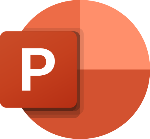 PowerPoint logo featuring an orange circle and a white letter P