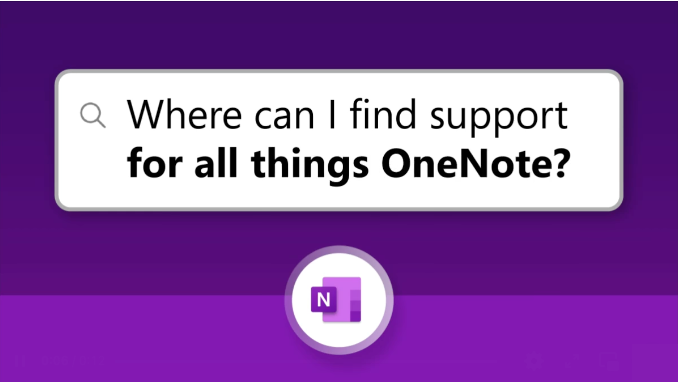 purple with the OneNote logo and words "Where can I find support for all things OneNote?"