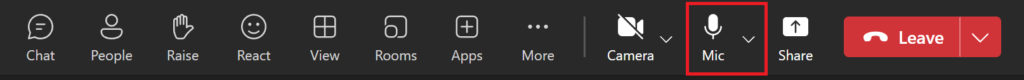Teams navigation bar with mic highlighted