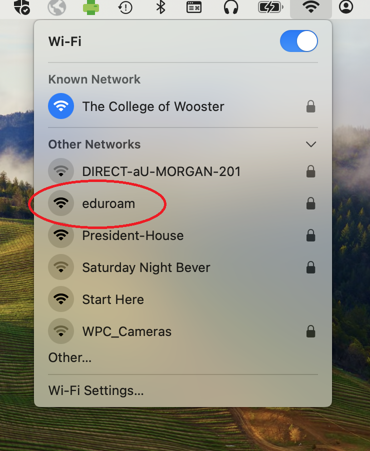 Navigating eduroam network on the list of Networks