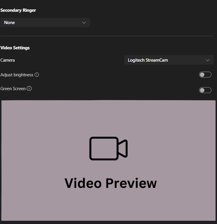 Video settings when testing devices in Microsoft Teams