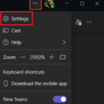 top right navigation of the Teams client with the Three dots and Settings highlighted