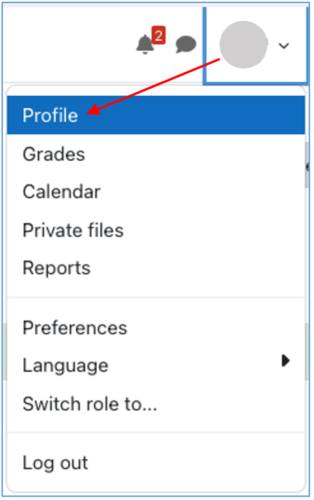 Moodle profile, select Profile