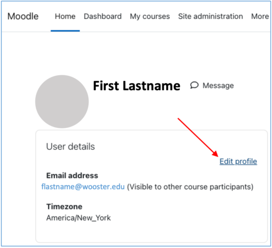 Moodle profile, Edit Profile