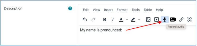Moodle profile, Record audio in Description area